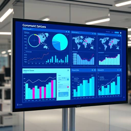 Pantalla mostrando gr谩ficos y animaciones de datos en el video corporativo para 'Innovatech'